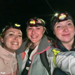 Grace, Charlotte and Ceri climbing Snowdon before sunrise